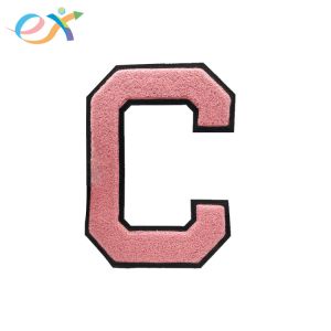  Double Layer Towel Embroidery Chenille Custom Pink Letter Patches Manufactures