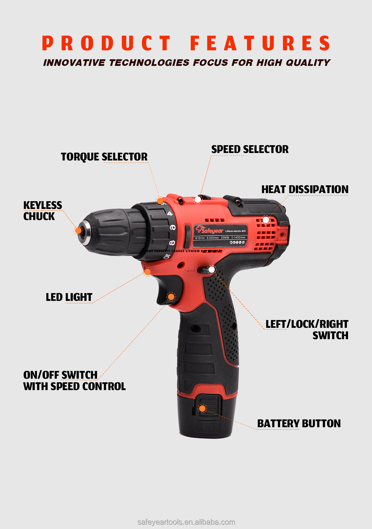 1300mAh Handheld Power Drills 12v Cordless Drill Set 25N.M 18+1 Gear