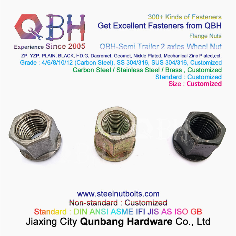 QBH M12- M42 Yzp Black Plain Semi Trailer 2 Axles Flange Wheel Hub Nut