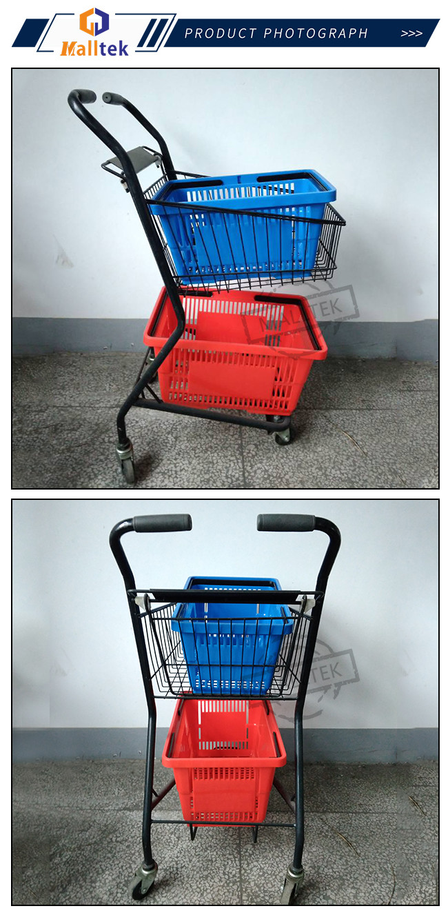 2 Layer Supermarket Shopping Trolley For Grocery 100KG Loading