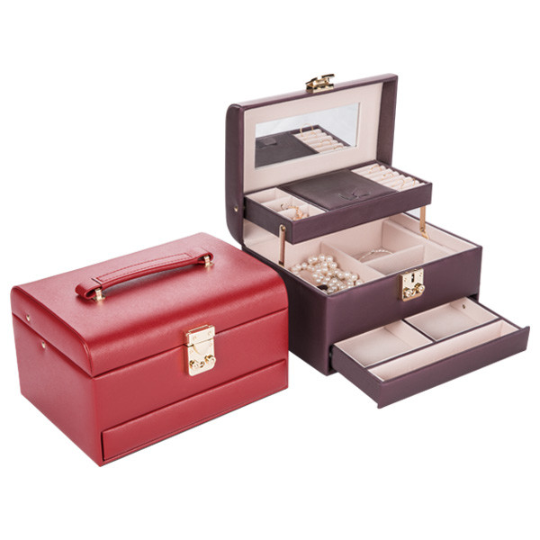 Leather Luxury Jewelry Box 1 Mirror On Top Lid For Packaging Gift Square Shape