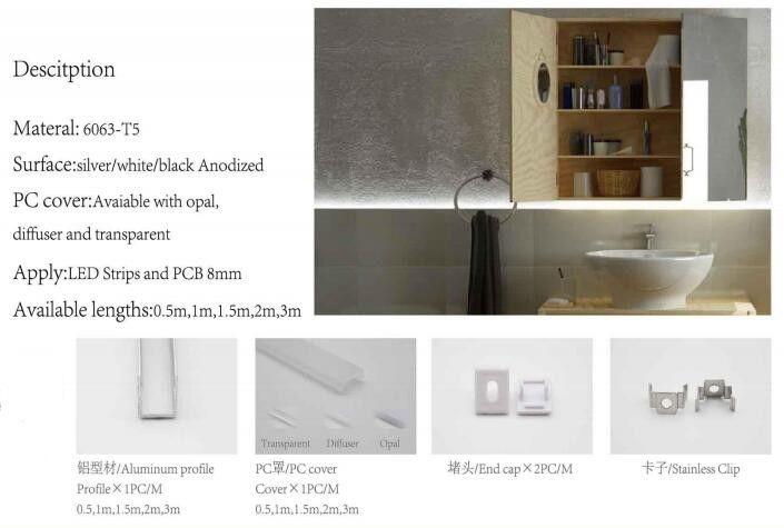 Anodized Finished LED Aluminum Profile Extrusion For Floor Cabinet Wall , Heat Sink