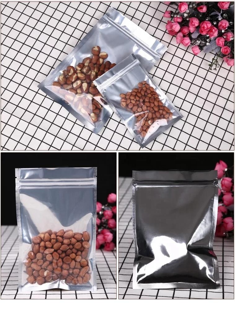 One Side Clear One Side Aluminum Foil 3 Side Seal Flat Zipper Bag