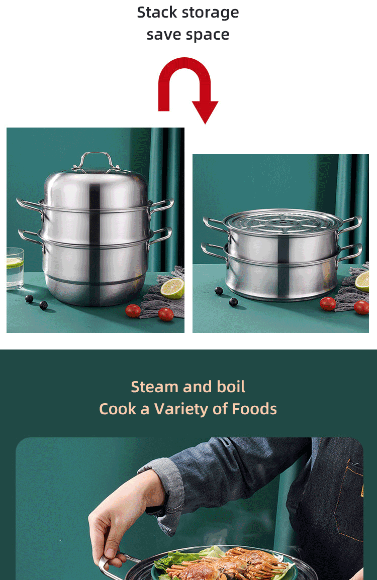 Hot Selling OEM Kitchen Cookware Cooking Pot 2 layer Kitchenware Soup Pot Stainless Steel Thickened Steamer Pot