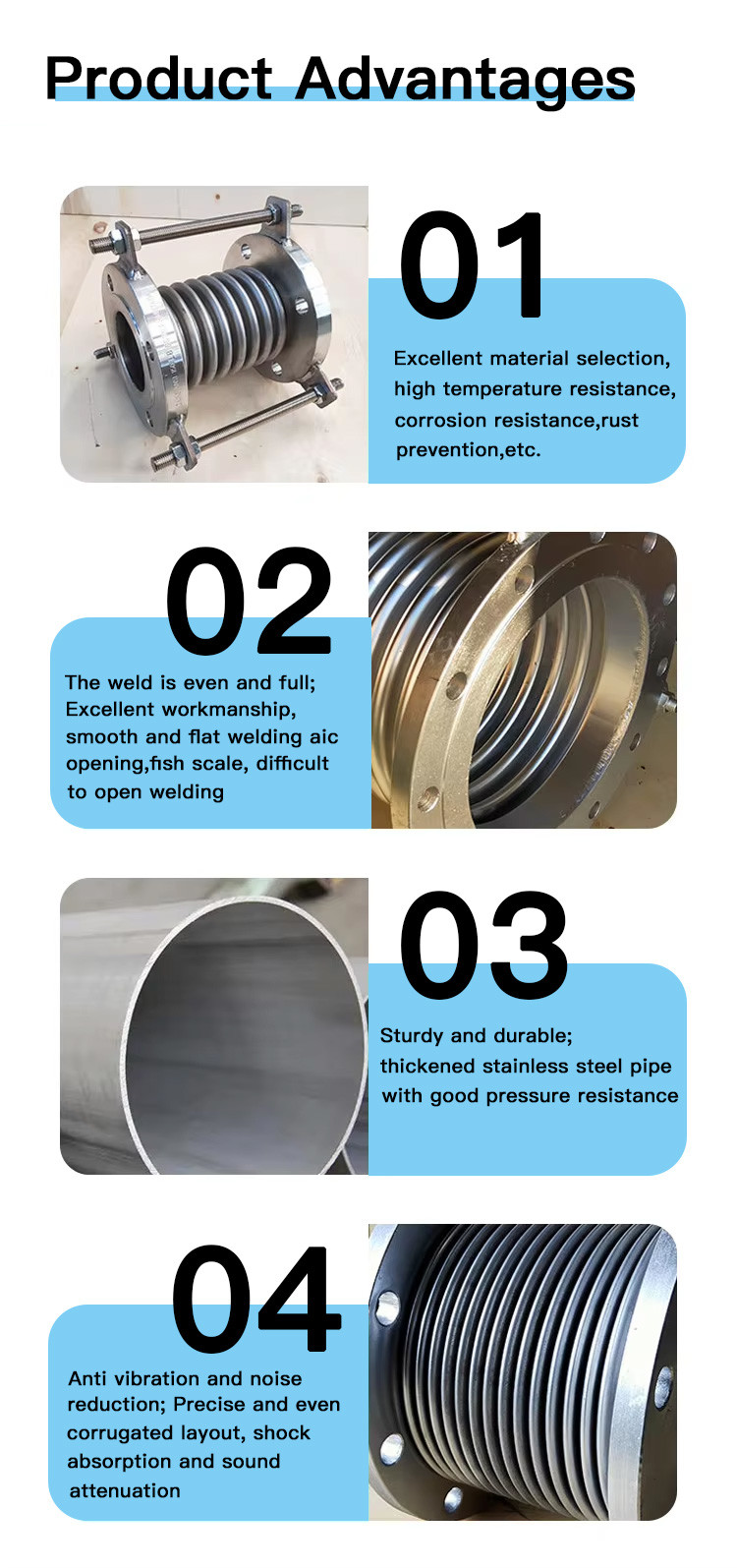 DN25-DN1200 Stainless Bellows Expansion Joint Flexible Metal Flanged Expansion Bellows Compensator