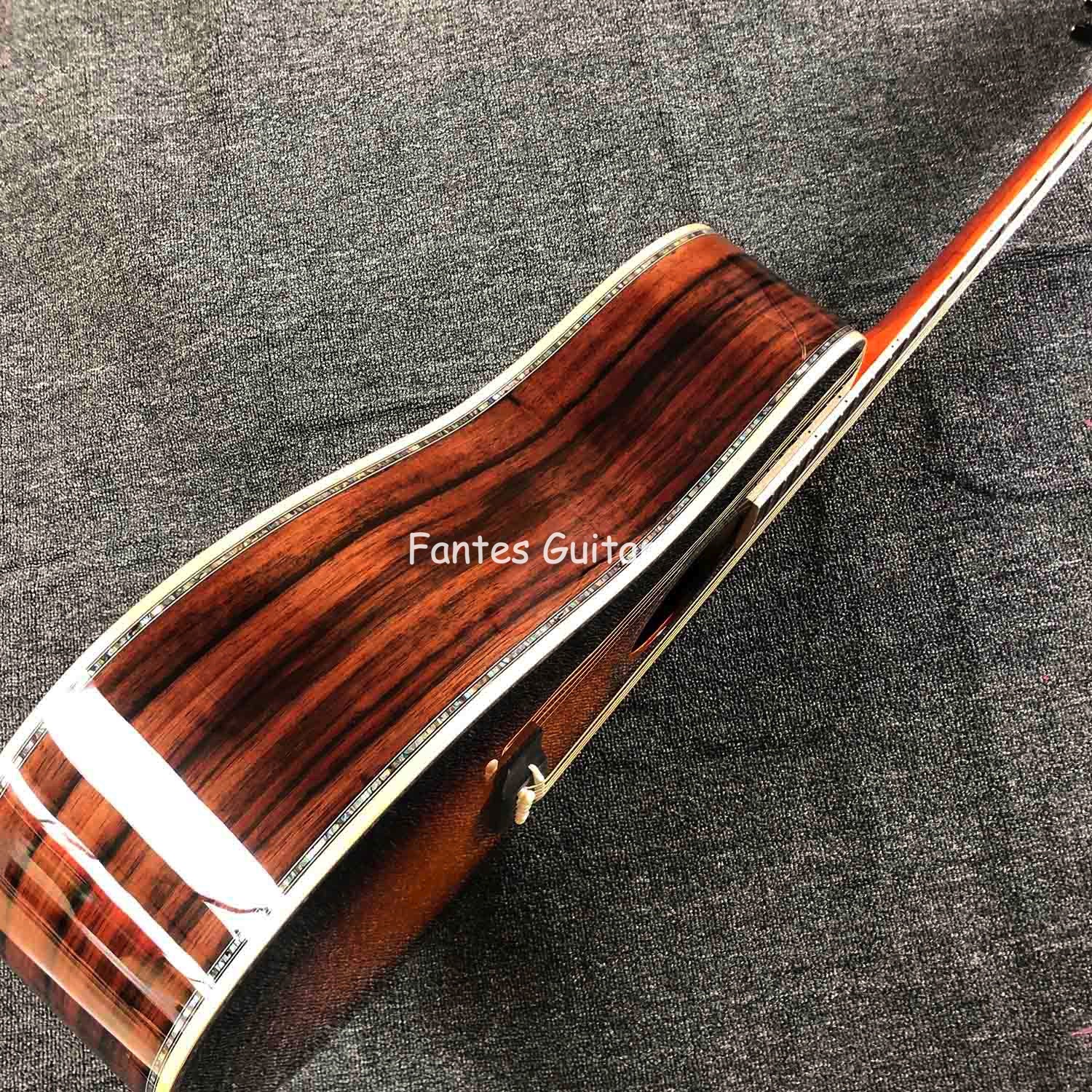 Custom Solid Cocobolo Back Side Real Abalone Inlay D Body Dreadnought Acoustic Guitar in Sunburst Color