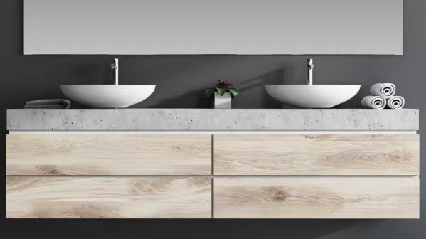 Customized Color Mediterranean Style Modular Slate Countertop Bathroom Vanity Cabinets