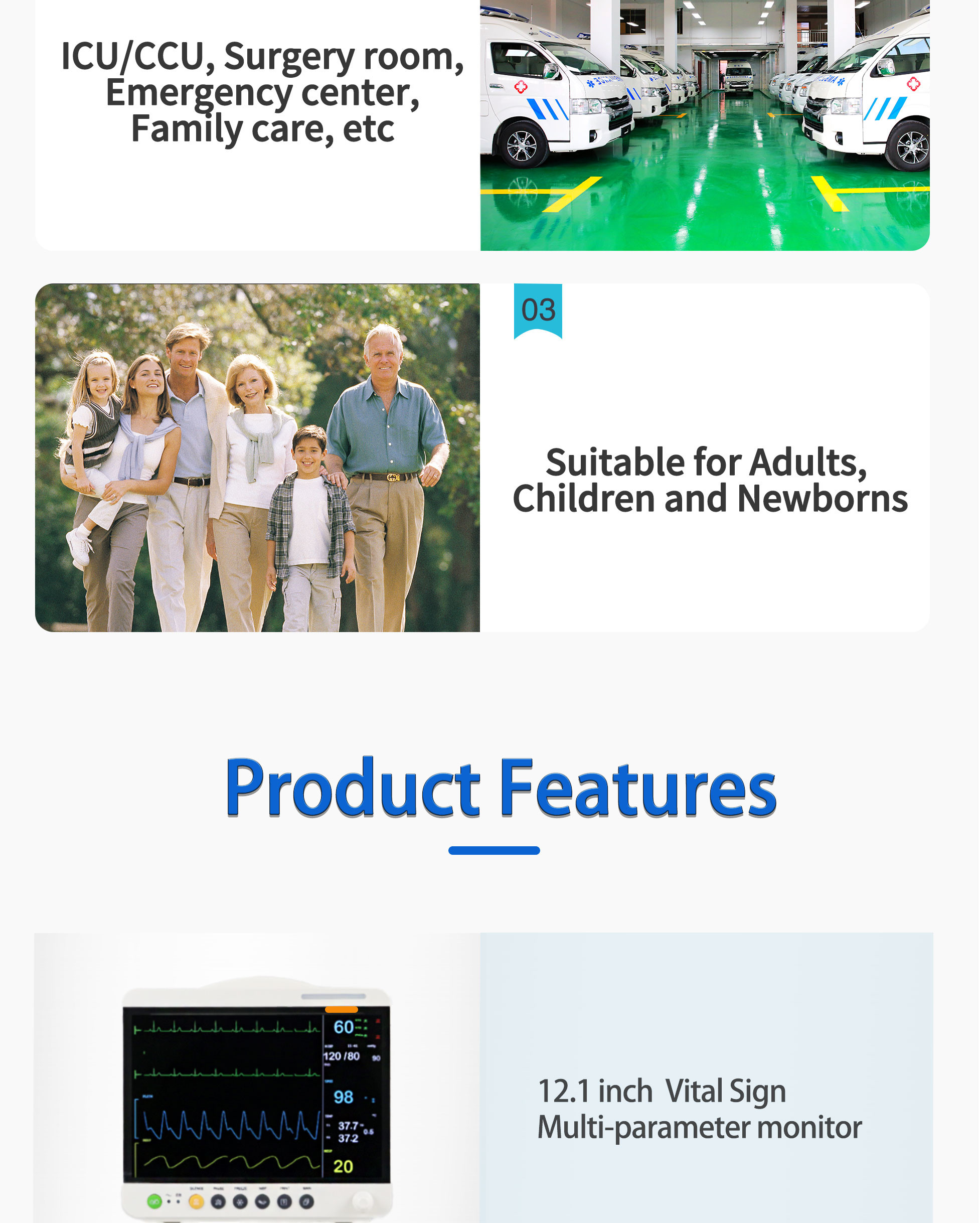 ISO Approved Multi Parameter Patient Monitor Clinical Analytical Instruments