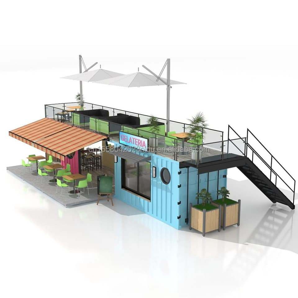 50/75/100mm Wave Sandwich Panel Wall 20ft 40ft Folding Container Cafe Restaurant Shipping Container Bar Cafe with Kitchen