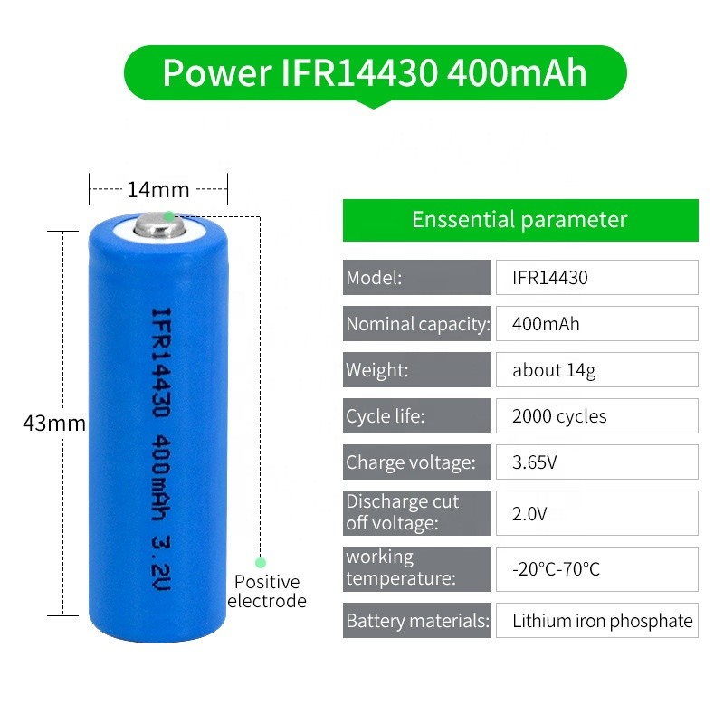 LFP IFR 14430 Lifepo4 3.2 V 400mah Solar Light Batteries CB IEC Approval