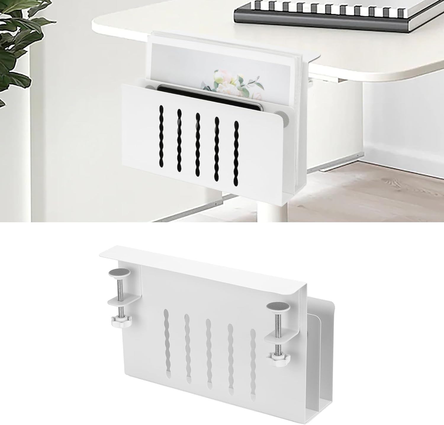 Office Under Desk Storage Hanging Side Desk Organizer with Adjustable Laptop Holder Stand