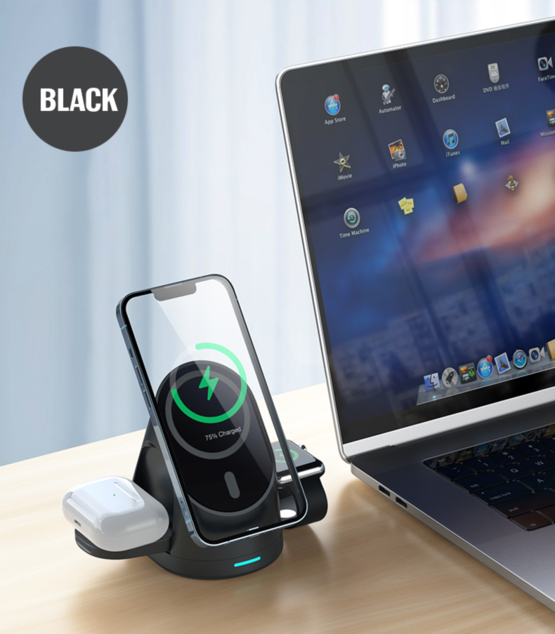 15W Portable QI Multifunctional 3 in 1 Magnetic Wireless Stand For iPhone 15 14 13 Pro