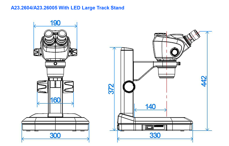 0.66 - 5.1x Zoom Stereo Stereo Optical Microscope Track and Pole Stand A23.2605