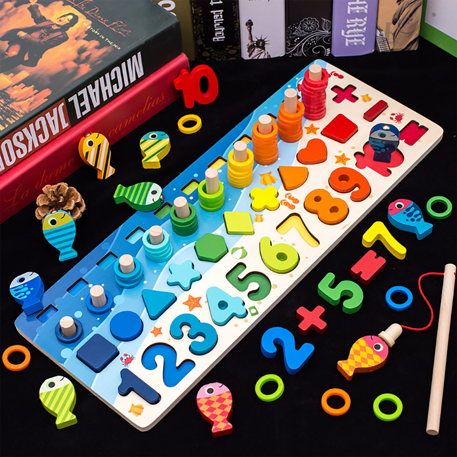 Math Fishing Educational Wooden Montessori Baby Toys 15cm