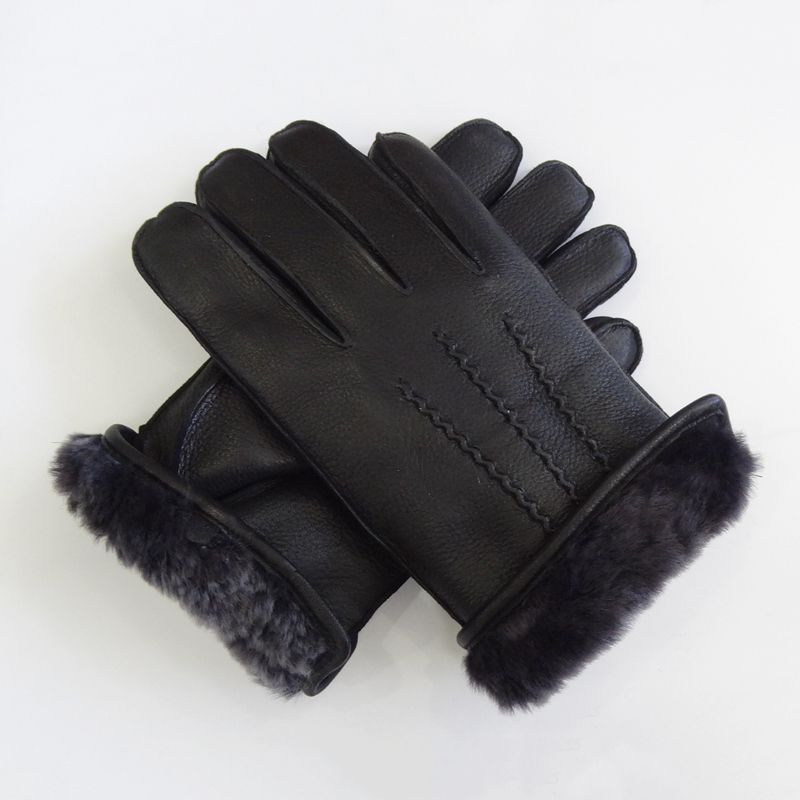 Wholesale customized shearling lining men deerskin gloves