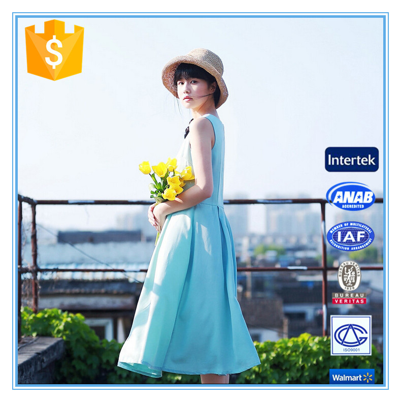 Latest Style Plain Sleeveless Chiffon Design One Piece Summer Dress For Lady