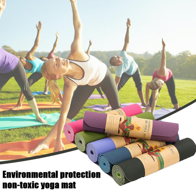 Blue Double Side TPE Yoga Mat , 6mm Non Slip Yoga Mat With Position Line