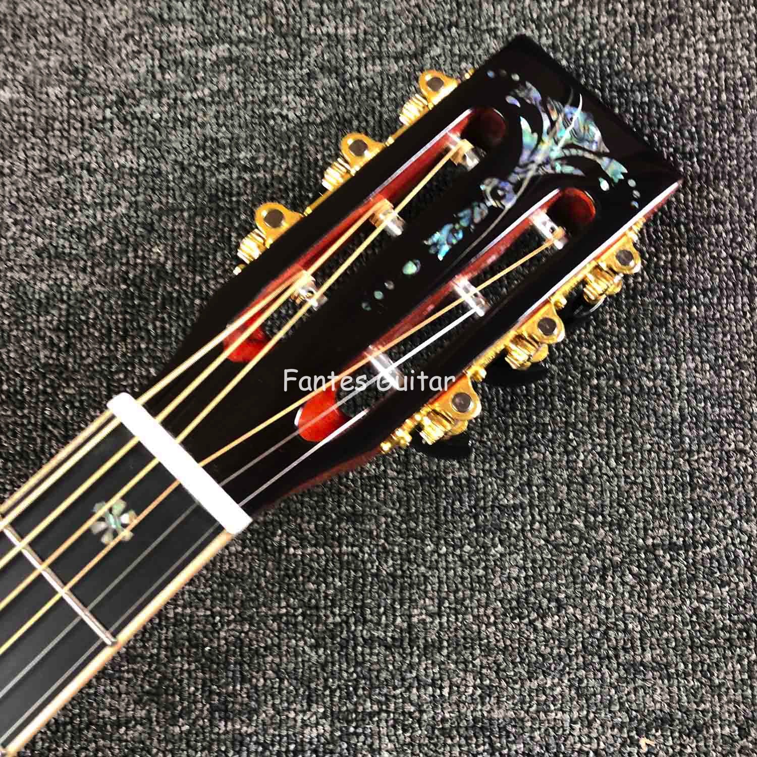 Custom Solid Cocobolo Back Side Real Abalone Inlay D Body Dreadnought Acoustic Guitar in Sunburst Color