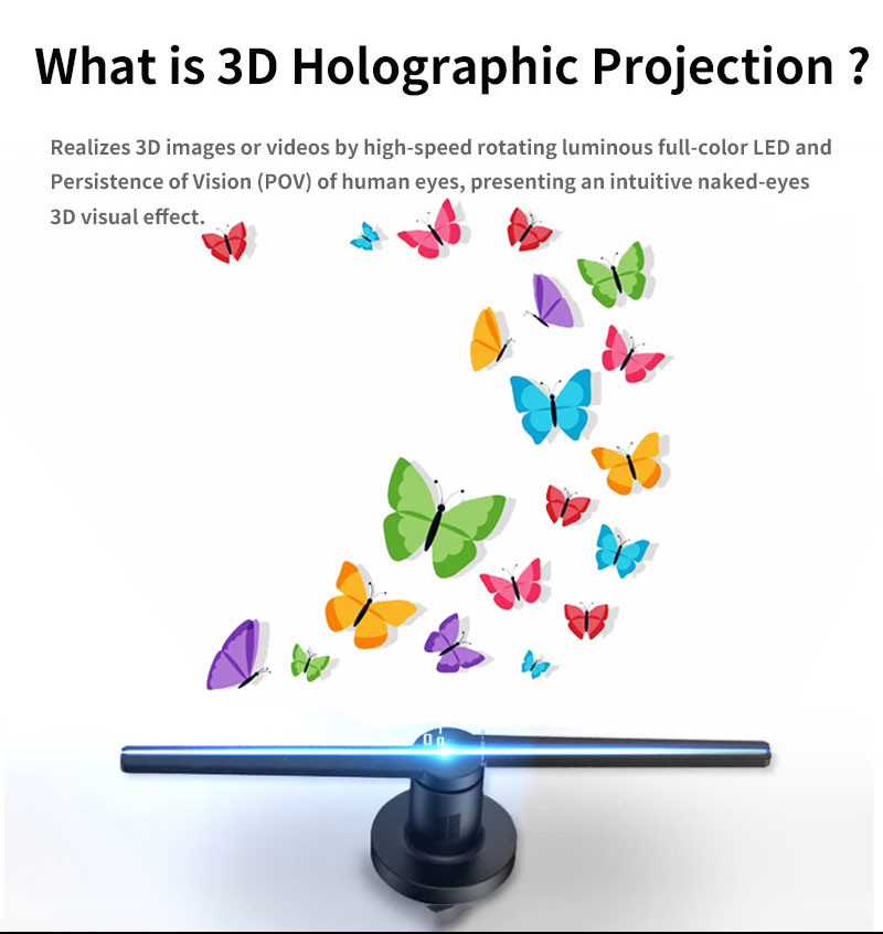 Claud Server 3D Hologram Fan Display 100cm 150cm Big Size 4 Arms 2K LED Display Fan Naked Eye 4 Arms Wifi App Control