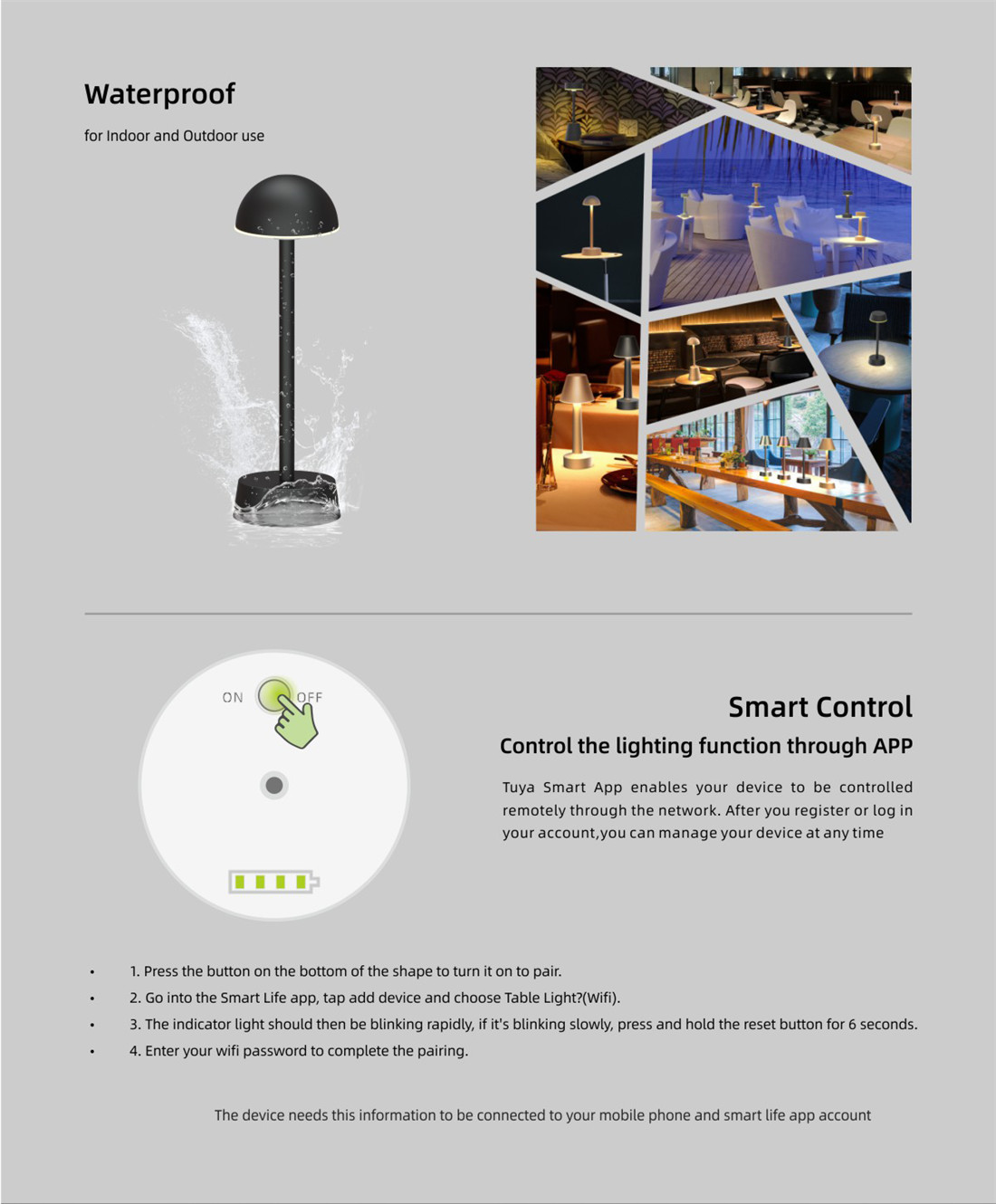 Smart Rechargeable Table Lamp Phonecontrol RGBW Night Light, Portable for Bedrooms, Living Rooms and Office