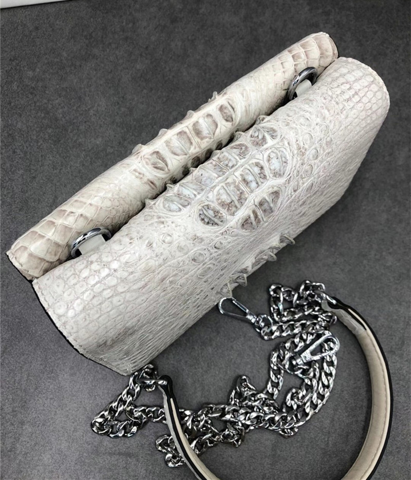 Authentic Crocodile Skin Women White Flap Bag Genuine Alligator Leather Lady Small Purse Female Single Shoulder Bag