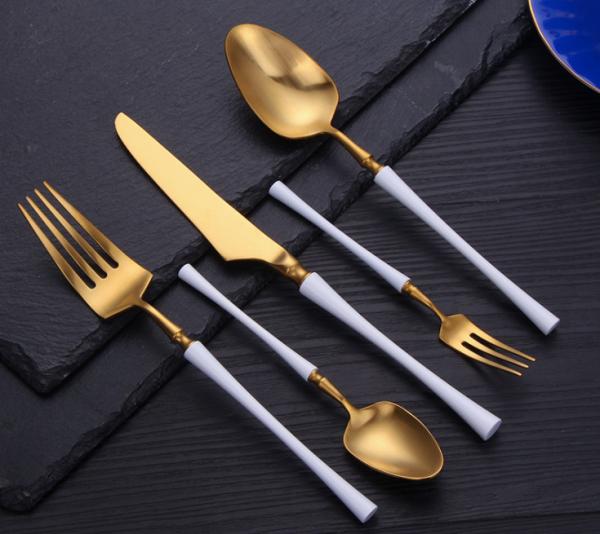 High-grade Forged Stainlesss steel Cutlery Set Flatware with White and Gold