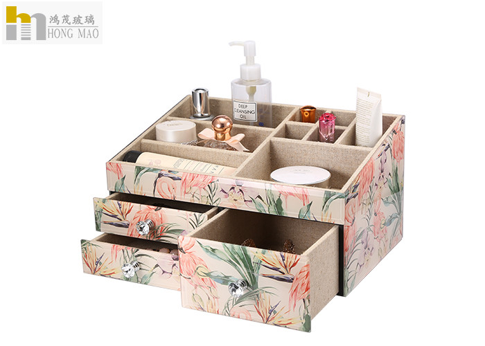 Square Desk Organiser Box / Glass Makeup Storage Box Tropical Rainforest Pattern