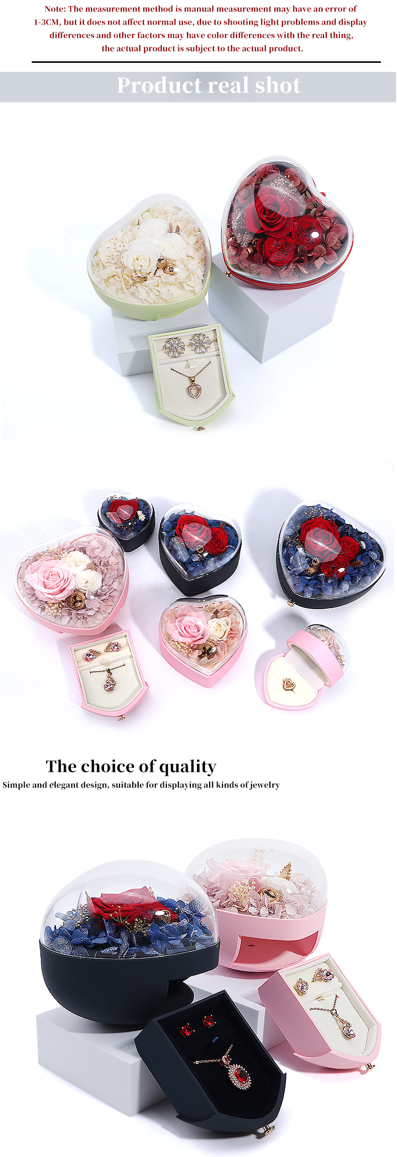 Custom Logo Heart Shaped Jewelry Drawer Box Rose Flower Box For Ring