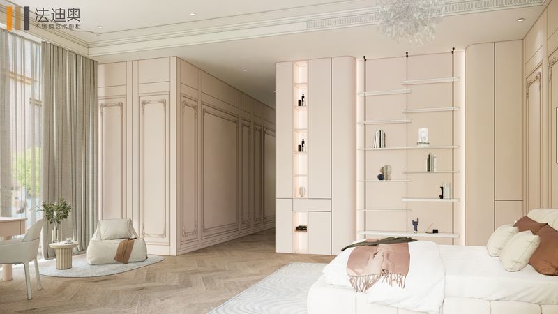 Arched Stainless Steel Bedroom Wardrobe with Integrated Desk