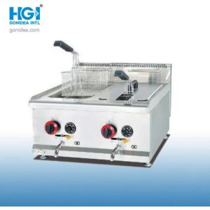 China 14 Liter Two Basket Gas Deep Fryer Machine With Drain on sale