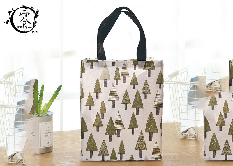 Women Sublimation Printed Canvas Tote Lovely Cartoon Pattern Beige Eco-Friendly Resuable