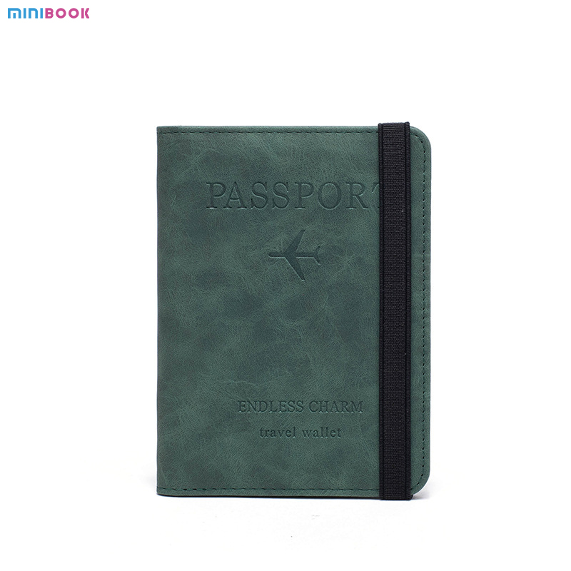 Leather Passport Cover Case Stamping Simple Plane for Travel Document and Credit Card
