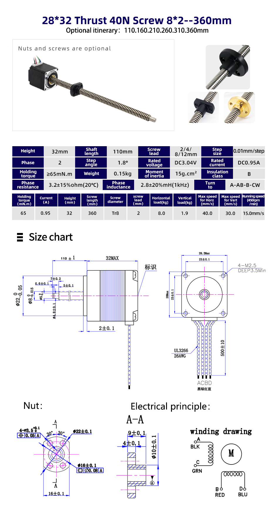 80 Degree Temperature Rise Linear Stepper Motor With Lead Screw for CNC Machines