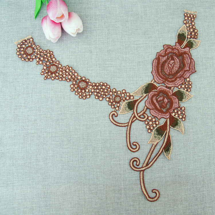 100%Polyester Embroidery Pajams Collar Lace Mesh Based Necklace Decoration