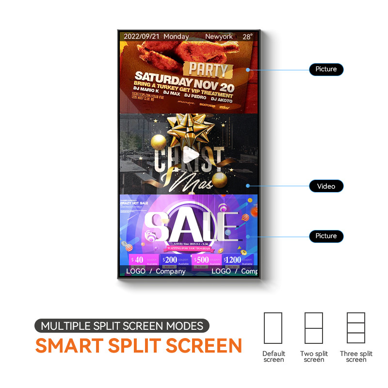 Wall Mounted 43 Inch WiFi 1G+8G Frameless Advertising Pc Android Tablet App Control