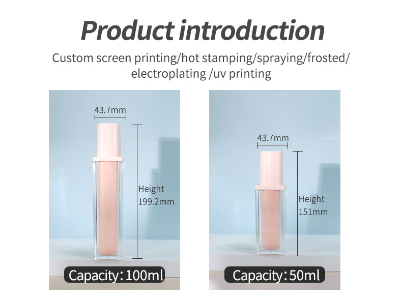 Screen Printing Square Acrylic Bottles Light Pink Perfume Bottle 50ml 100ml For Skin Care Products