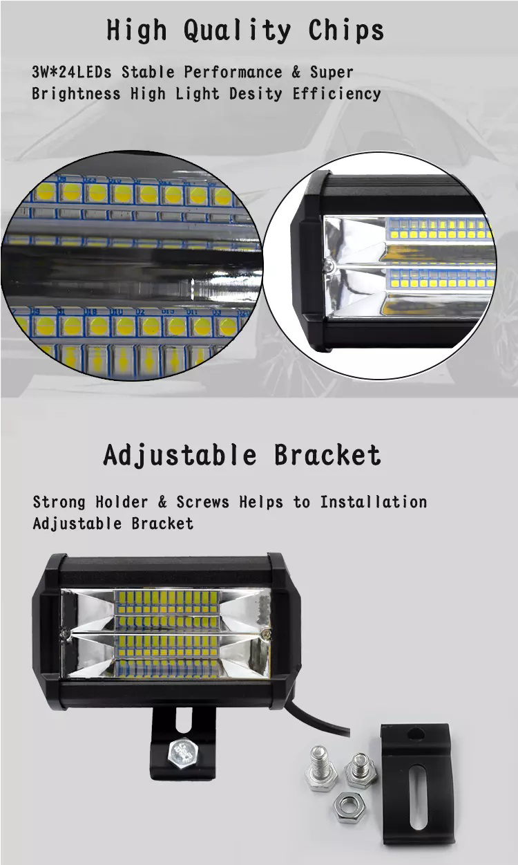 72W 24V Flood 5 Inches Waterproof LED Work Lights