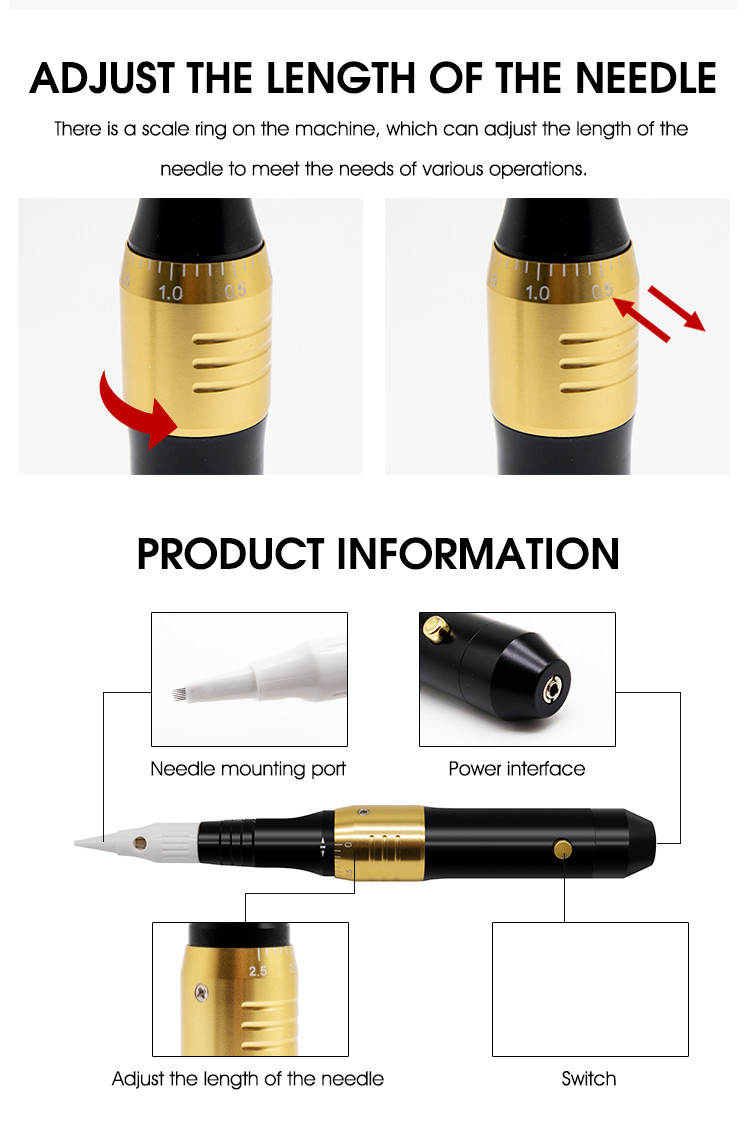 Black 7V Semi Permanent Makeup Tattoo Machine Wired Operation
