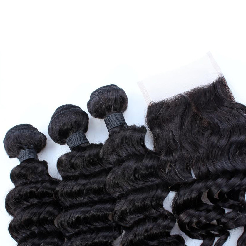 7A Top Quality Virgin Brazilian Human Hair Bundles With Cheap Free Parting Lace Closure