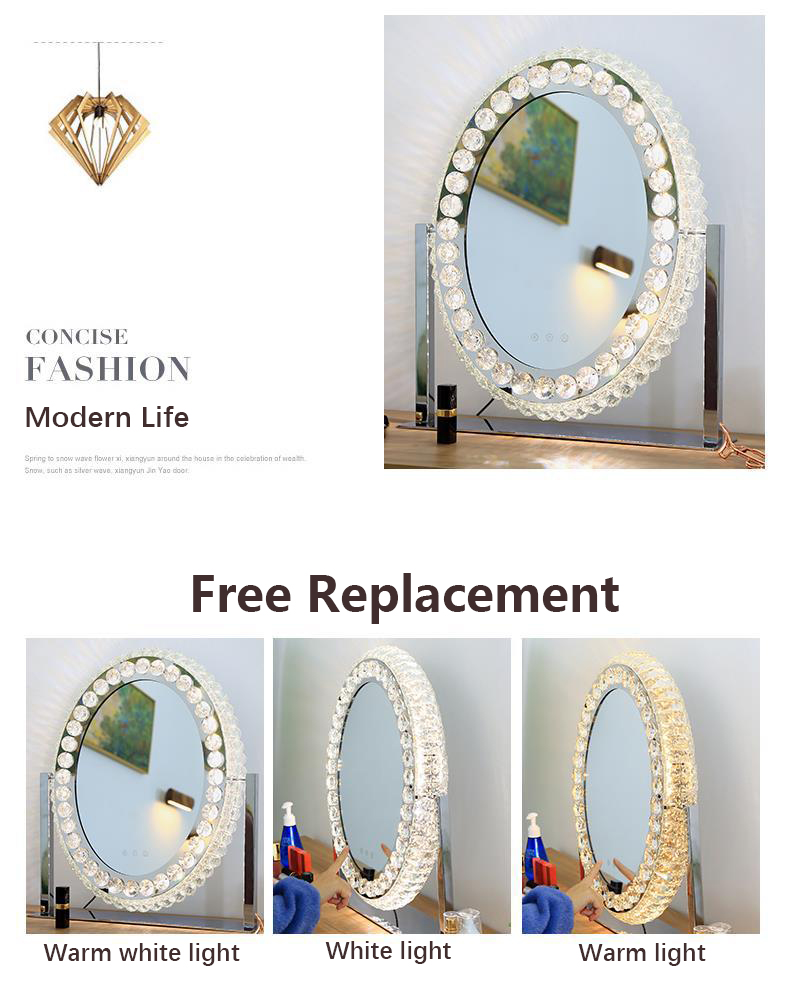 LED Light Up Makeup Mirror Crystal Vanity Mirror Hollywood Style