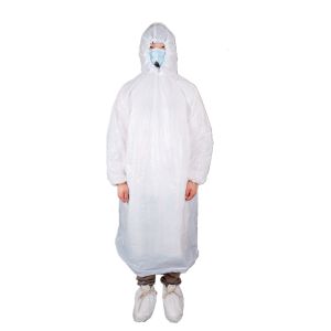 Disposable Transparent PE Raincoat With Long Sleeves And Drawstring Hood