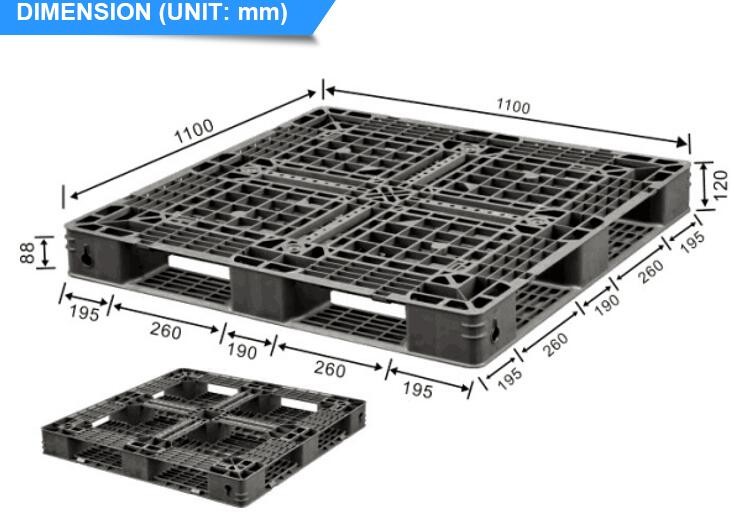 100% Virgin HDPE wear-resistant anti-slip stackable plastic pallet, China Manufacturer accept custom standard stacking p