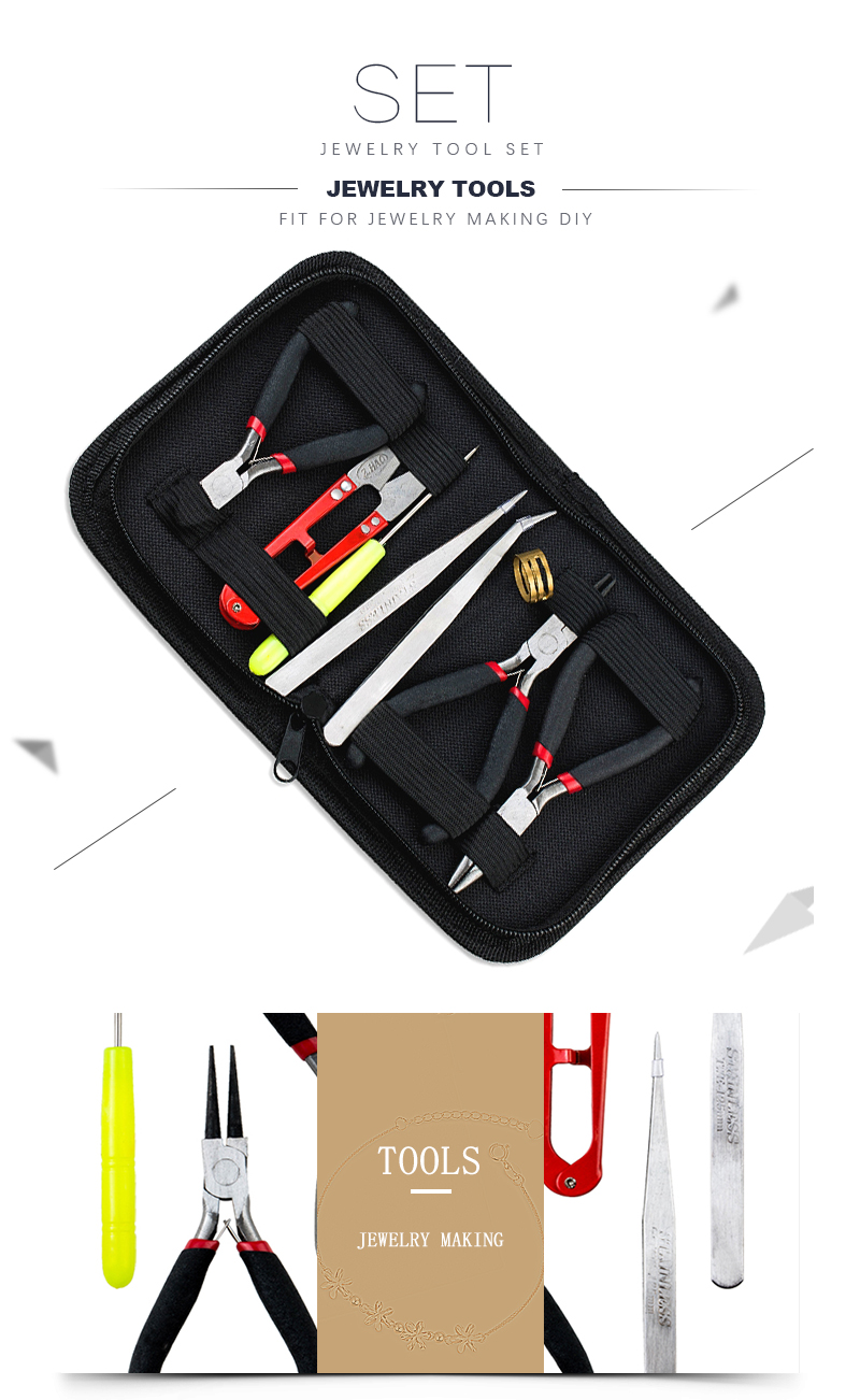 8pcs Jewelry Making Tool Kits Handmade Pliers Set With Scissor Tweezers