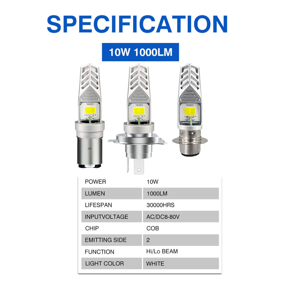 10W BA20D P15D Headlight Bulb 1000LM HS1 Headlight Bulb High Low Beam