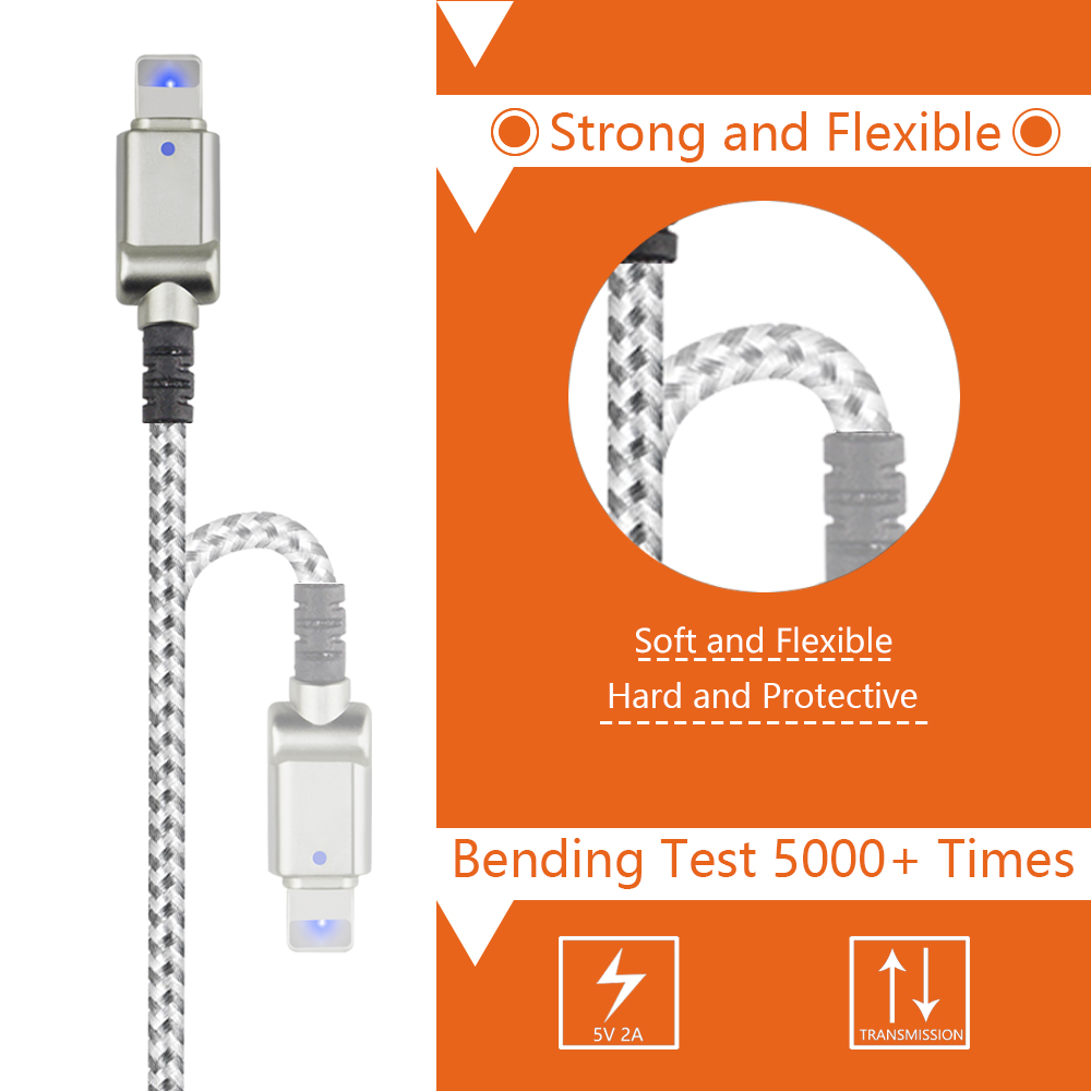 Iphone 5 Iphone 6 USB Data Cable With LED Light Zinc Alloy Multi Functional