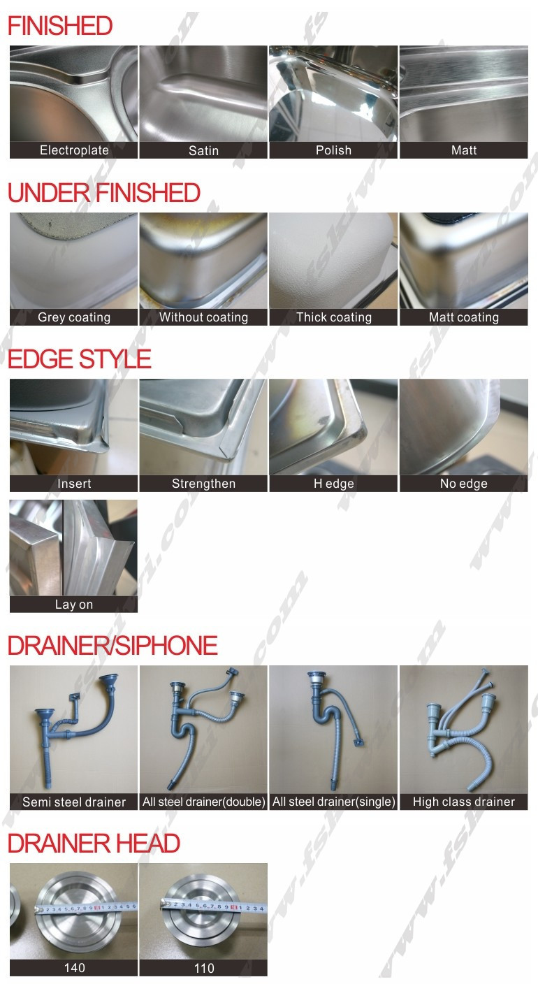 Nickel SUS304 Polished Stainless Steel One Bowl Sink 450x390x200mm