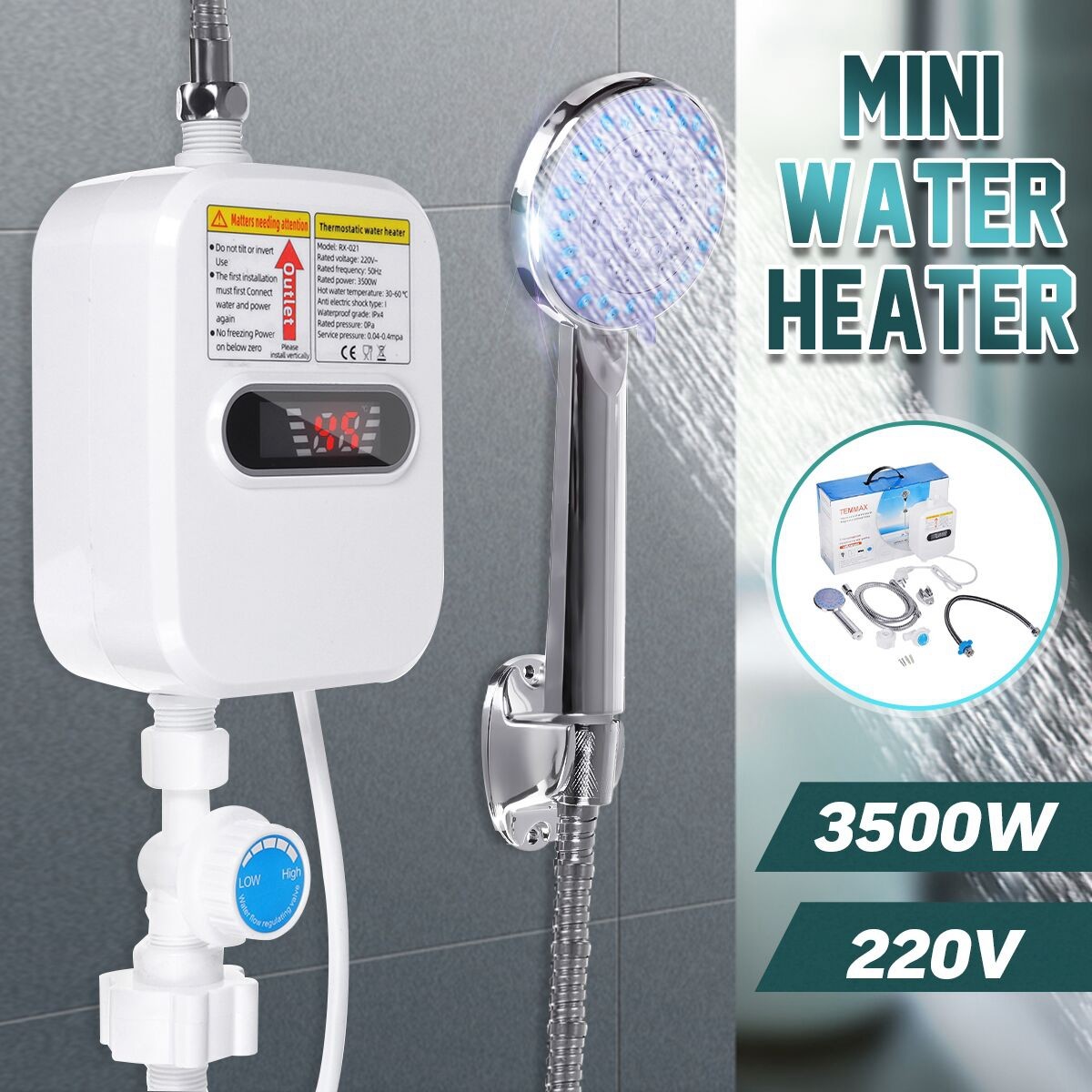 3500W IPX4 ABS Plastic Electric Hot Water Tap For Shower Room