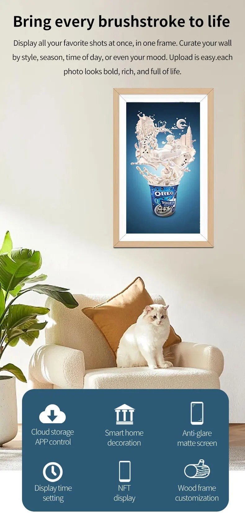 2K FHD Display Digital Painting Photo Frame For Home Wall Mount