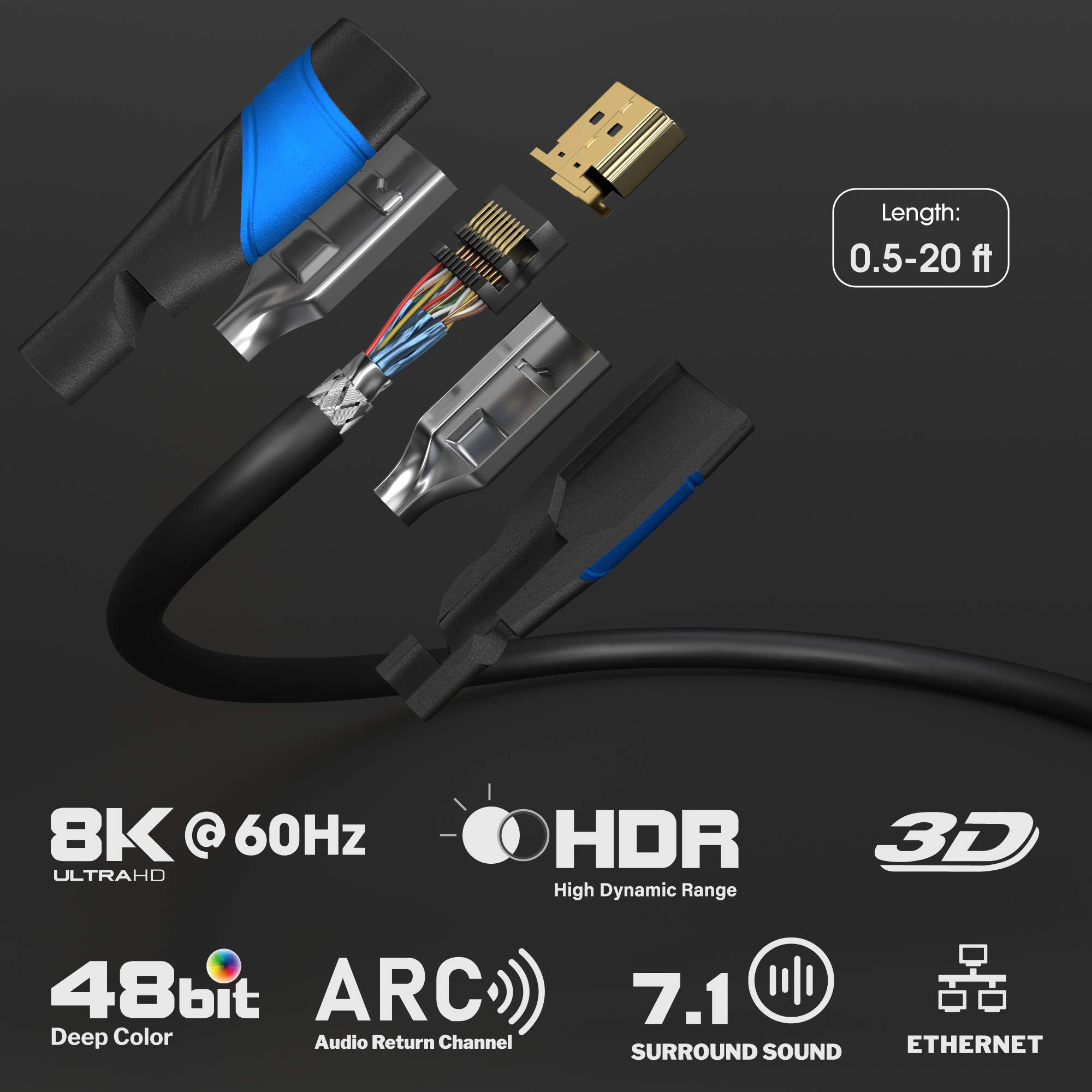 Gold Plated 4K 8K HMDI Cable Video Cable Audio Cable 60Hz 120Hz Full 19pin Port