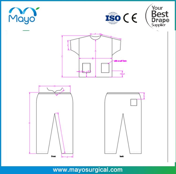Soft Disposable PP SMS Non Woven Medical Scrub Suit With Shirt And Pants
